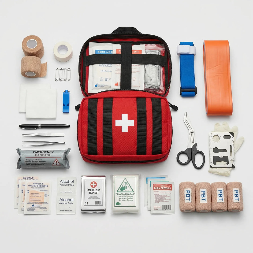 Comprehensive 379-piece portable first aid kit for camping, hiking, & outdoor emergencies.