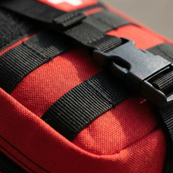 Compact 379-piece emergency first aid kit, essential for car travel, home, & workplace safety.