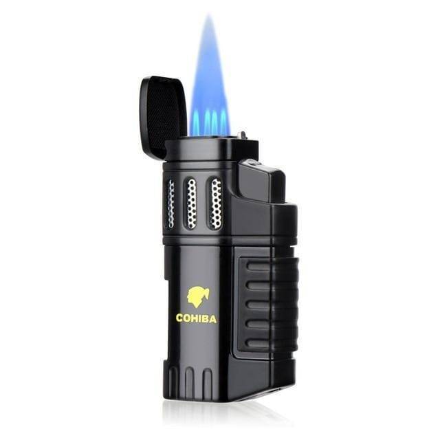 Quad flame torch lighter for cigars, windproof and refillable, excellent for outdoor use & BBQ
