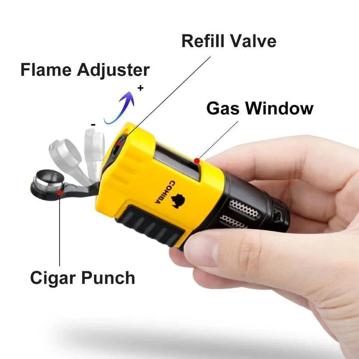 Outdoor gear: compact 4-jet torch lighter, perfect for lighting cigars & campfires