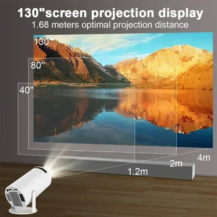 4K Android WiFi projector for a complete home theater, outdoor movies, and gaming experience.