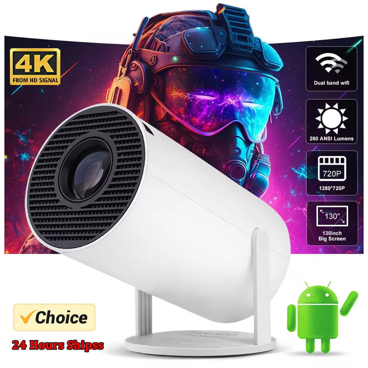 Compact 4K portable projector delivering crisp visuals for movies, gaming, and home entertainment.
