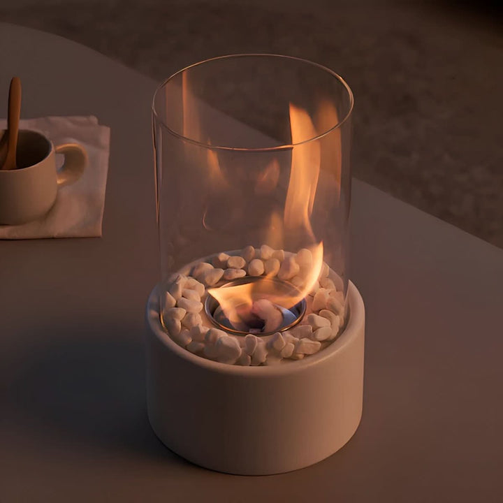 Compact bioethanol indoor fireplace for instant ambiance. Stylish and safe home decor piece.