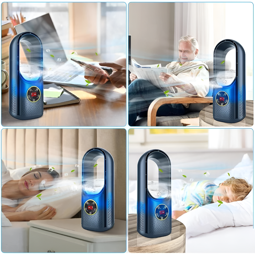 Desktop bladeless fan & personal air circulator for home office. Enjoy quiet, refreshing summer comfort.
