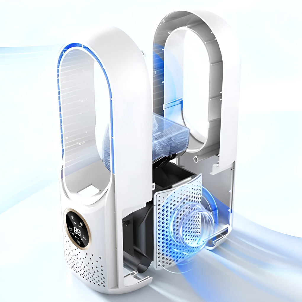 Bladeless portable fan offers safe, quiet personal cooling. Perfect small air circulator for any desk or room.