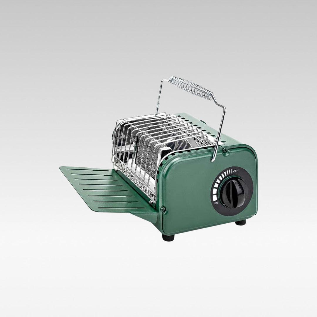 Portable butane camping heater and warmer, ideal for outdoor heating and winter camping gear