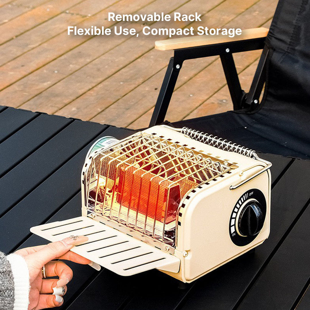 Butane powered portable heater, a vital piece of winter camping gear for warmth