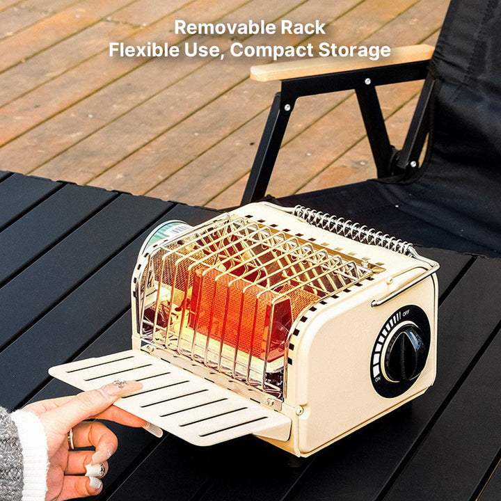 Butane powered portable heater, a vital piece of winter camping gear for warmth