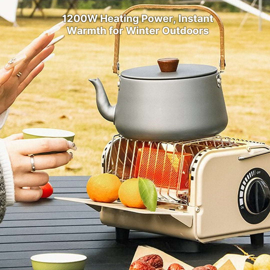 Winter warmer: portable butane heater, essential for comfortable outdoor camping