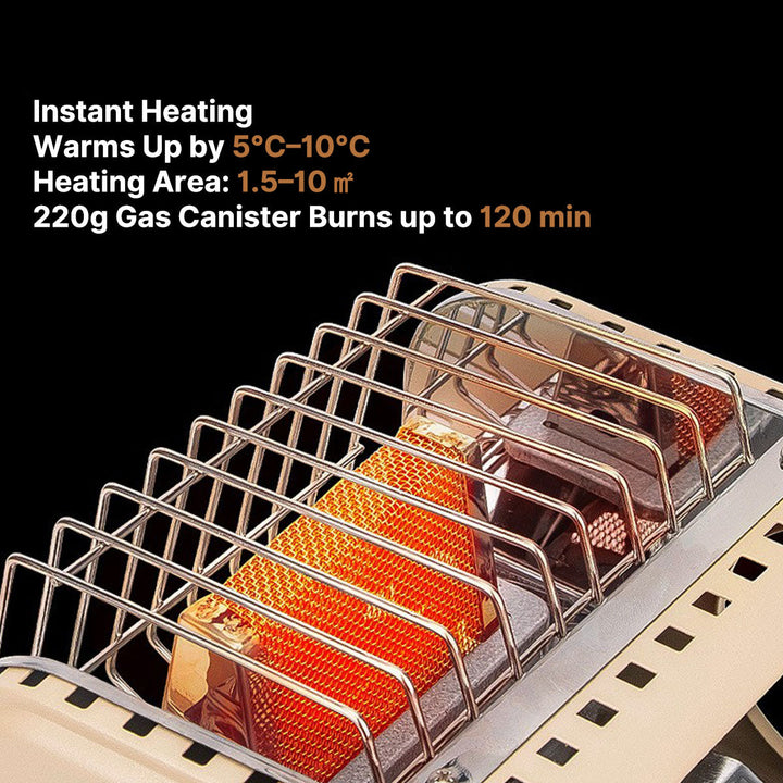 Gas heater designed for camping, lightweight and portable for easy travel