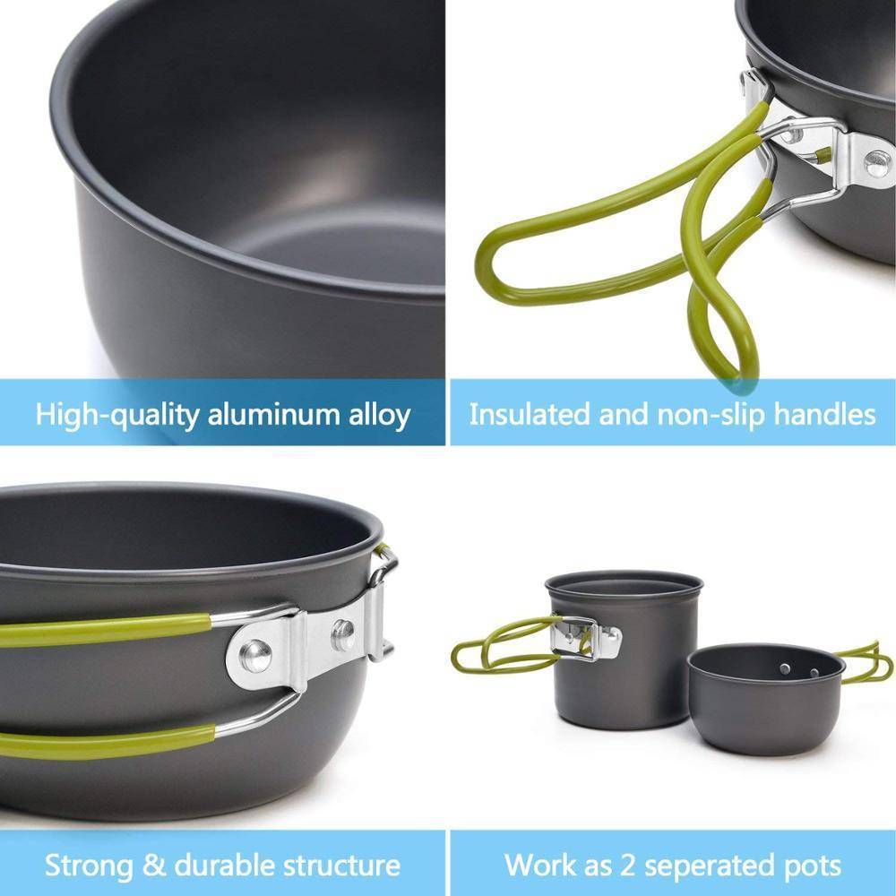 Compact outdoor kitchen set featuring a mini stove, perfect for hiking, camping, and survival.