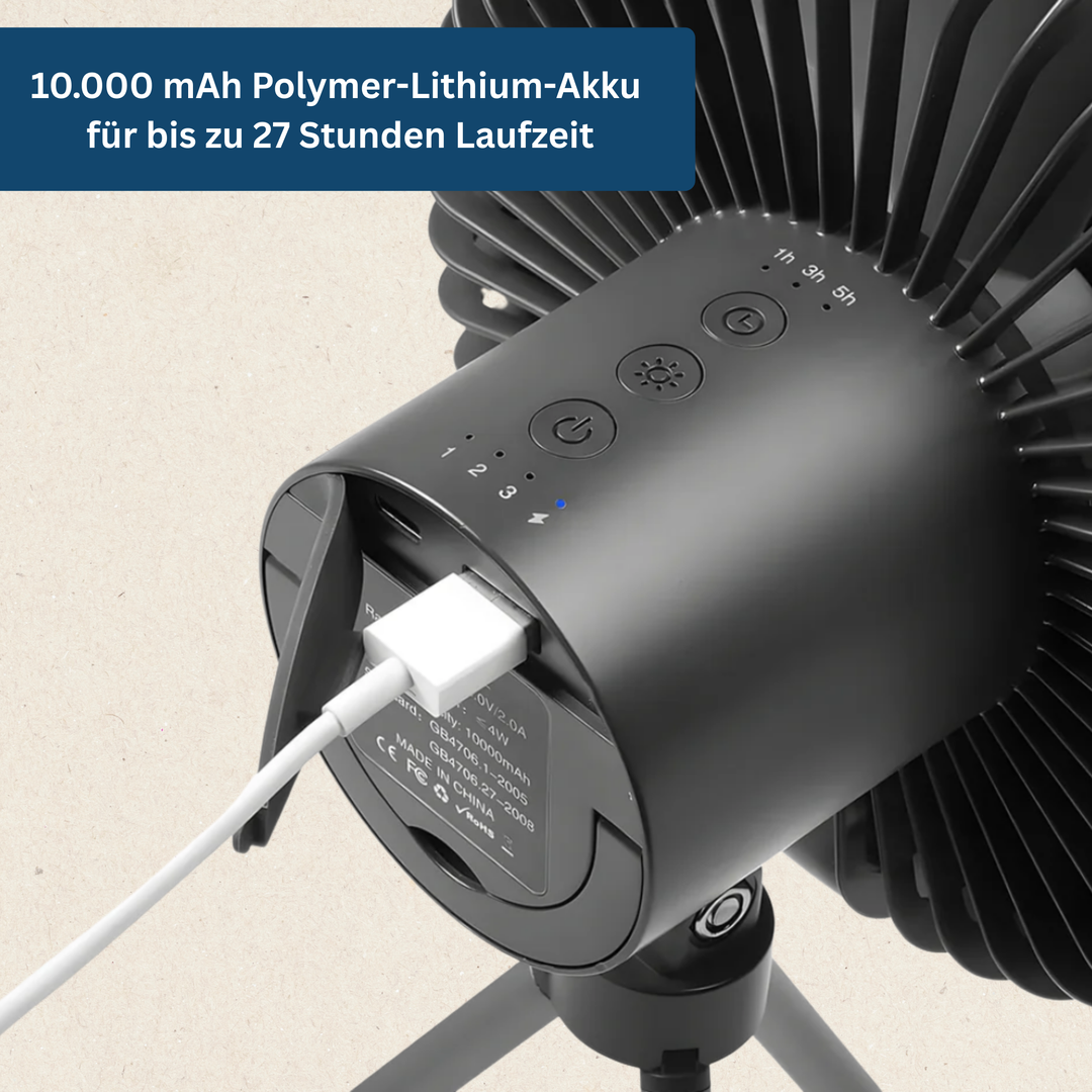Compact camping fan with integrated LED light, ideal travel accessory for adventurers
