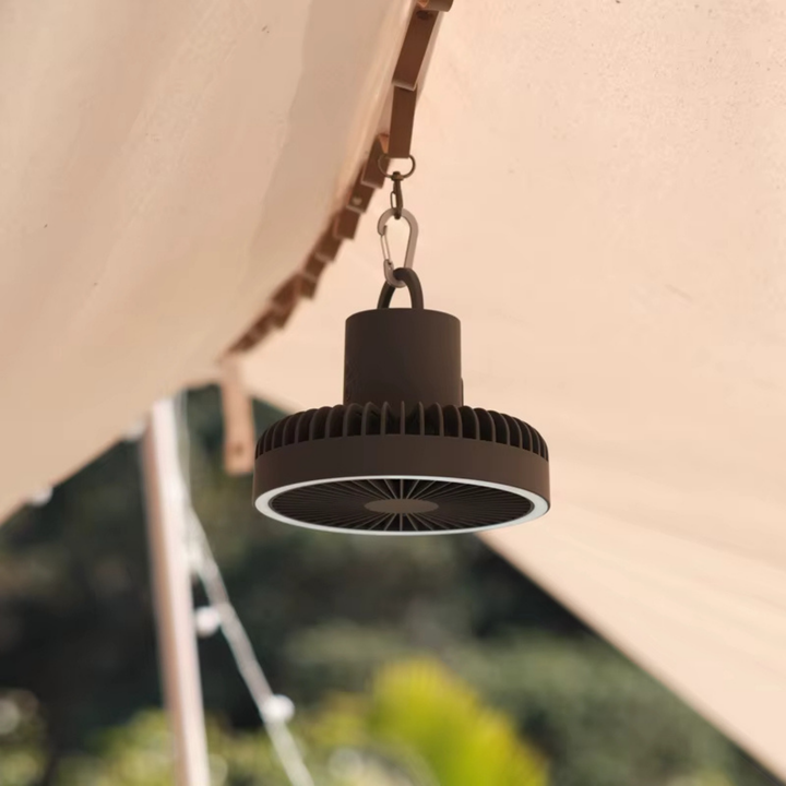 Durable portable camping fan with LED light, perfect for backpacking and overnight trips