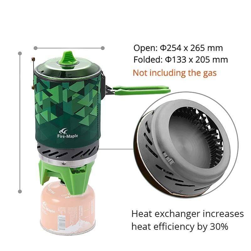 Compact outdoor cooker with integrated heat exchanger pot, perfect for camp kitchen setup.