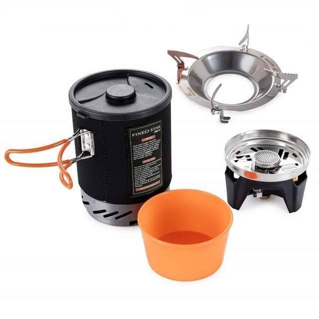 Survival gear: portable camping stove with built-in heat exchanger for reliable outdoor cooking