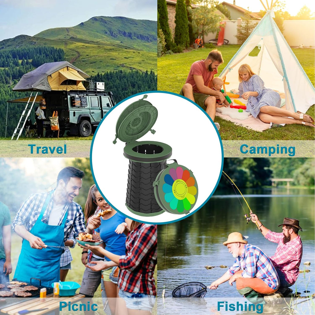 Emergency portable toilet, compact and adjustable for unexpected situations.