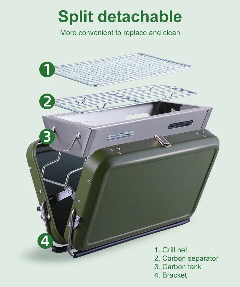Durable stainless steel portable charcoal grill, easy to fold for camping and outdoor use
