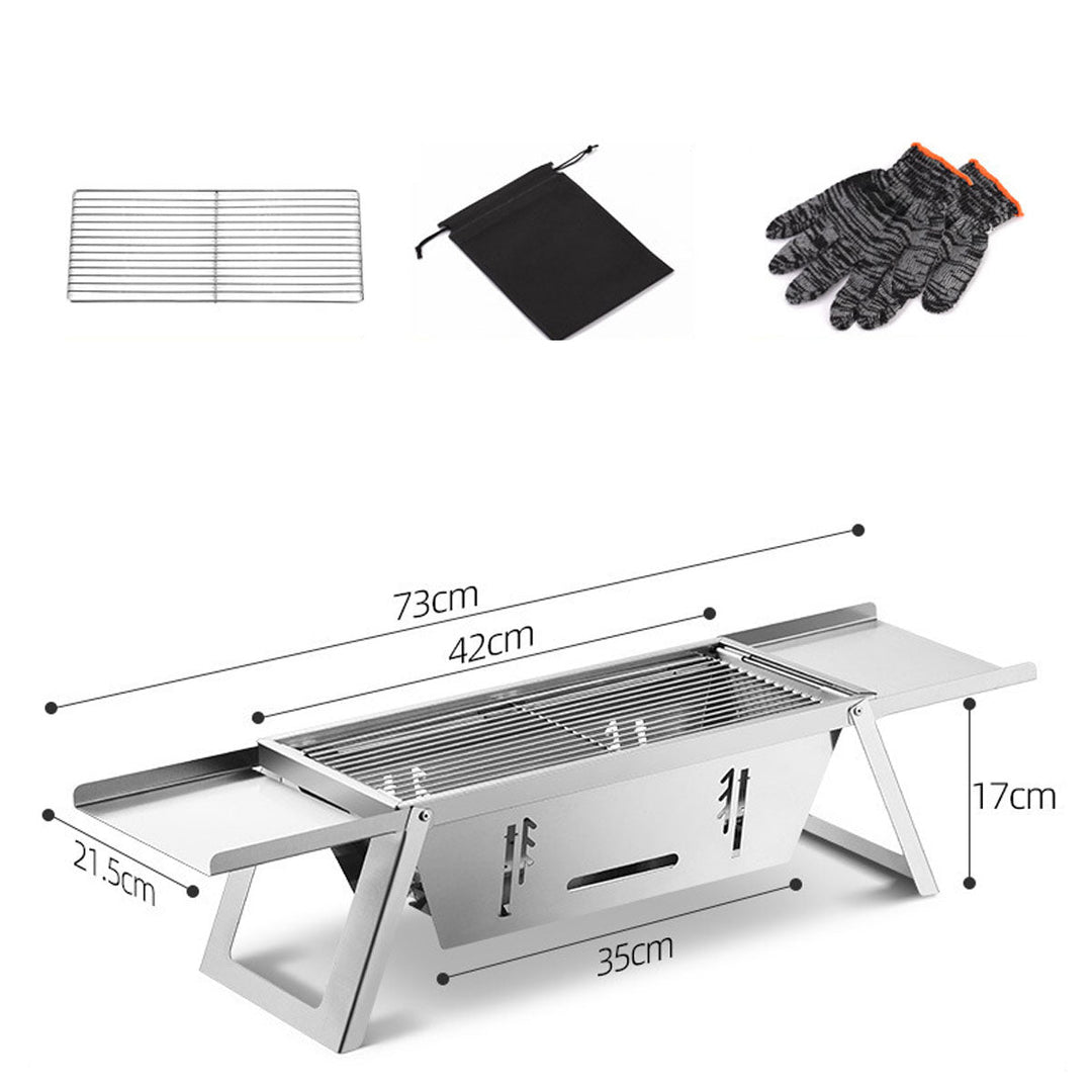 Lightweight portable charcoal BBQ grill, collapses flat for seamless outdoor cooking and travel.