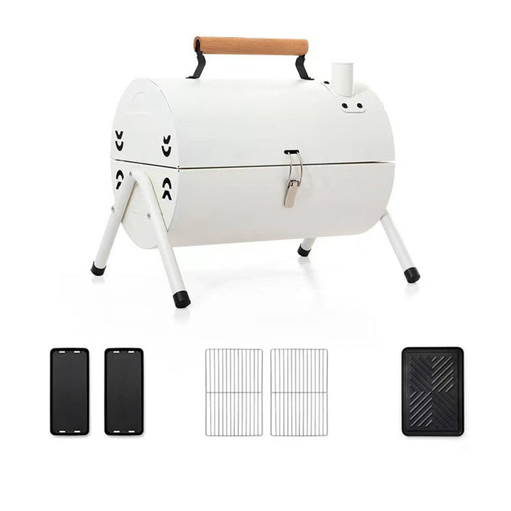 Compact charcoal BBQ grill, designed for easy transport and efficient camping cooking.