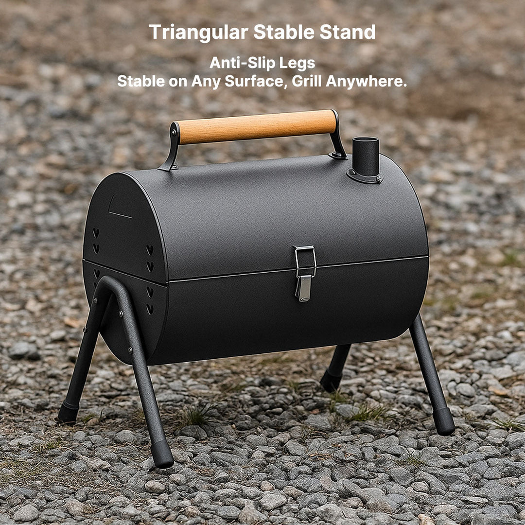 Travel-friendly charcoal BBQ grill, compact size perfect for any outdoor adventure.