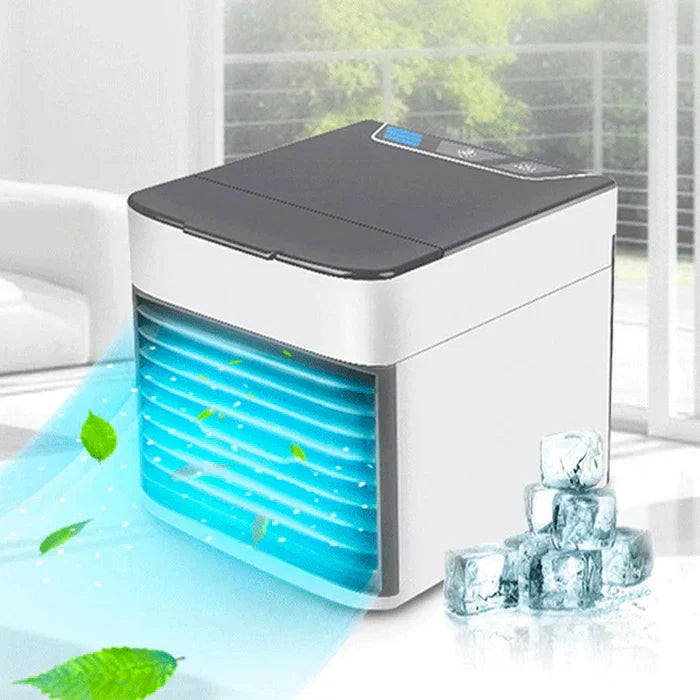 Portable ChillWave mini air conditioner cools and humidifies small spaces like office desks & bedrooms.