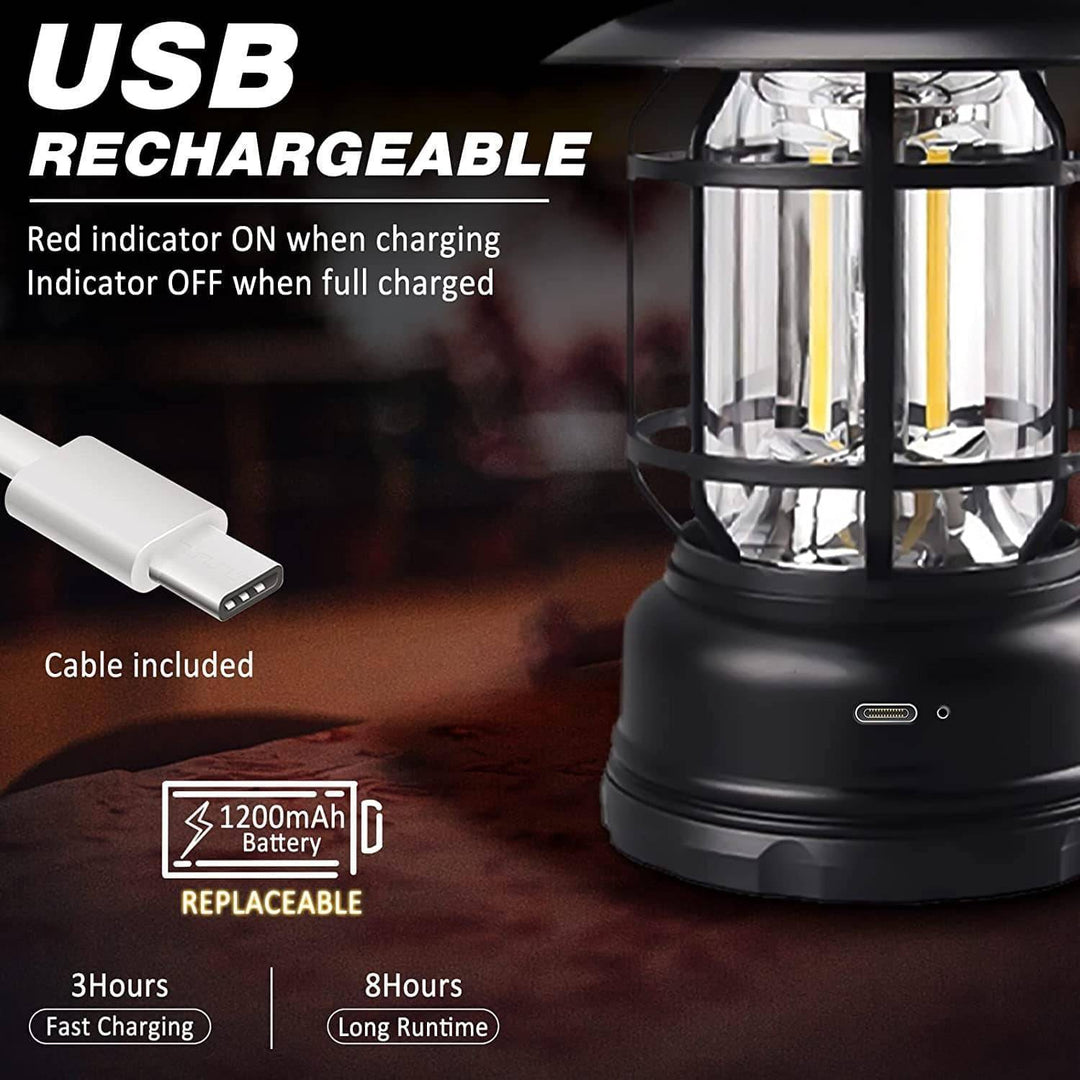 Compact outdoor COB lantern with stepless dimming, ideal for power outages