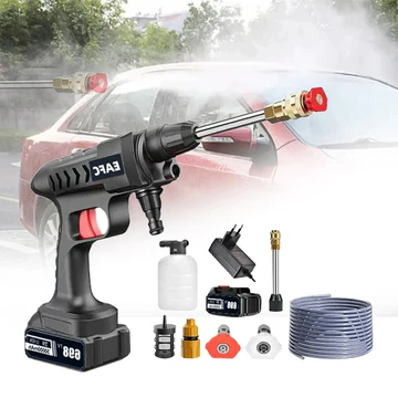 High-pressure washer gun for efficient car wash. Cordless design ensures portability for vehicle & outdoor cleaning.