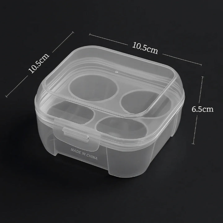 Compact egg holder, yellow, 2-egg capacity, practical kitchen accessory for outdoor trips.