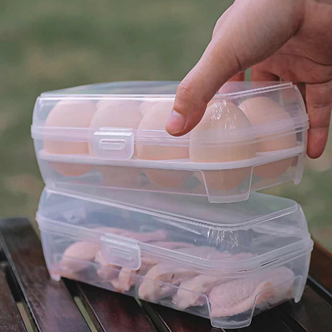 Compact egg carton for hiking & picnics, 2-egg holder, essential camp kitchen accessory.