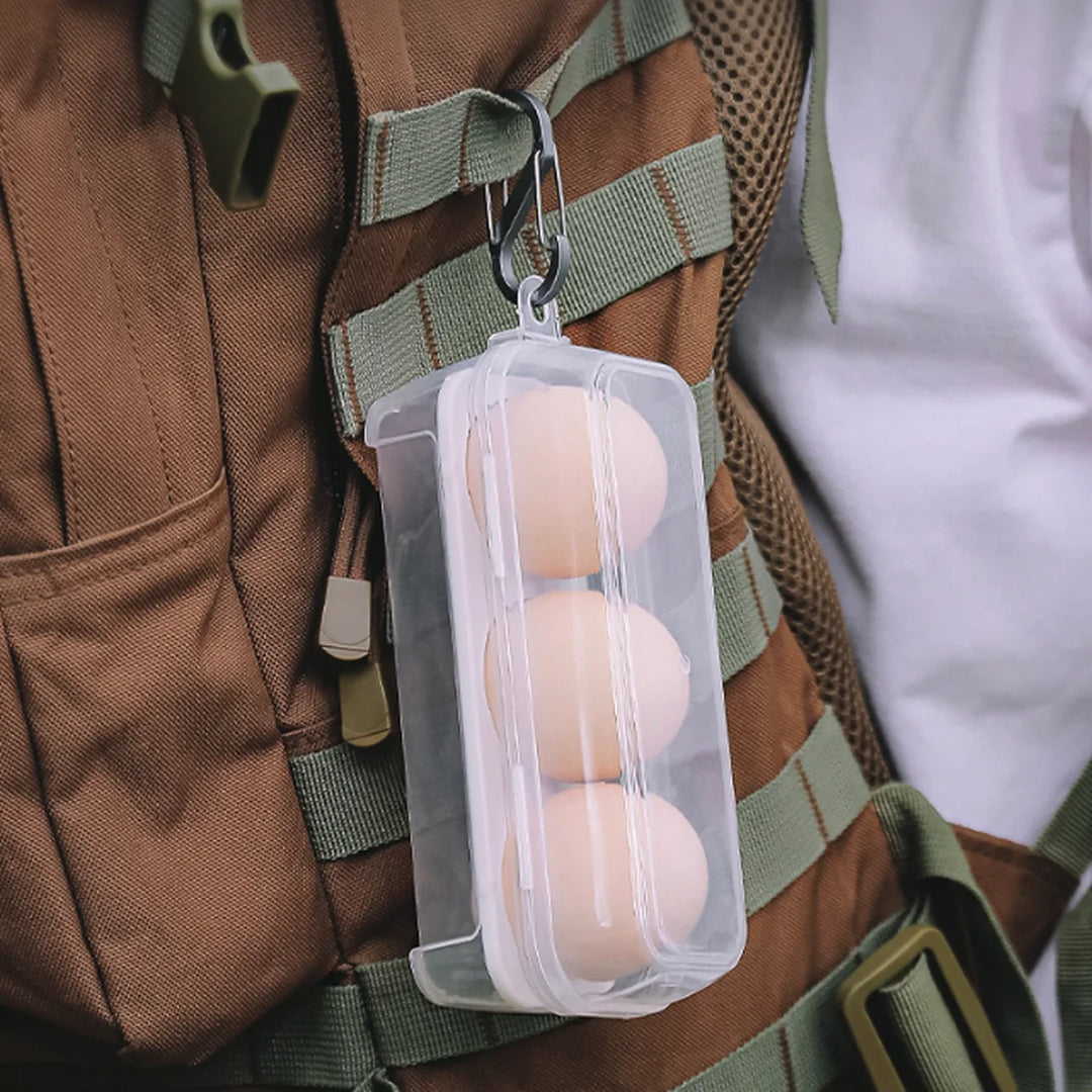 Lightweight egg storage container, green color, 2-egg size, ideal for backpackers.