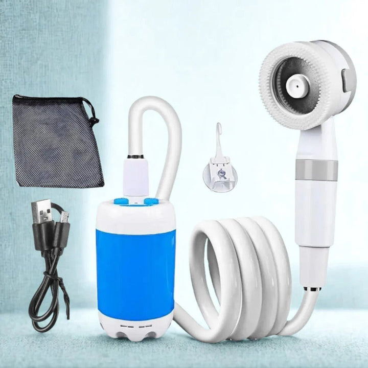 Adjustable pressure electric outdoor shower, great for hiking and car camping
