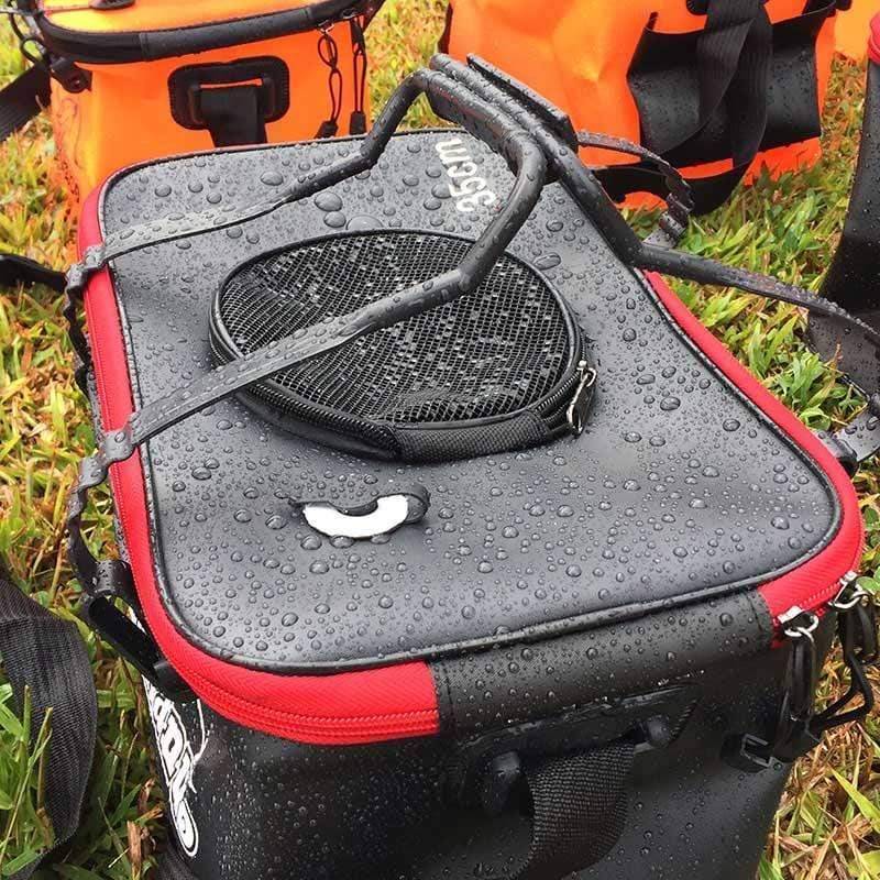 Unisex portable fishing tank bucket with integrated gear storage, perfect for keeping fishing equipment organized and secure.