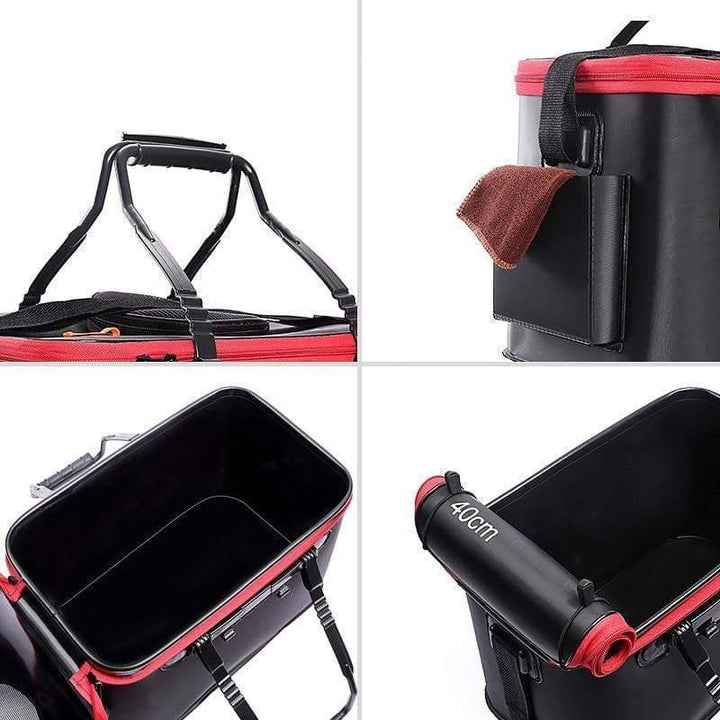 Durable EVA fishing bucket for fish storage, featuring a reinforced handle and ample space for fishing accessories.