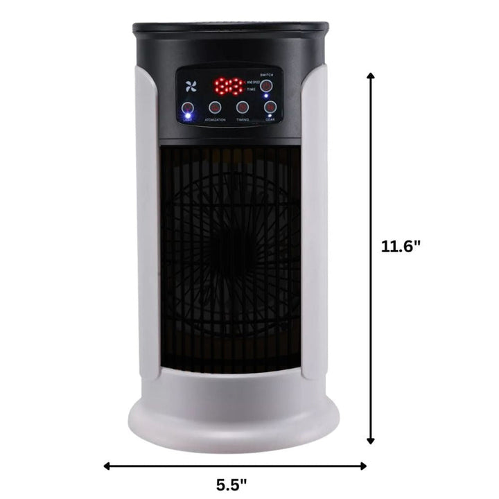 Modern portable evaporative cooler tower provides comfortable summer relief as a windowless air conditioner.
