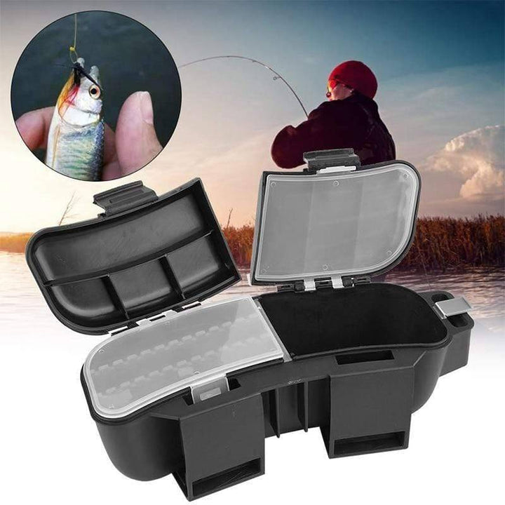 Portable fishing tackle waist bag for anglers, with built-in storage box for lures & accessories.