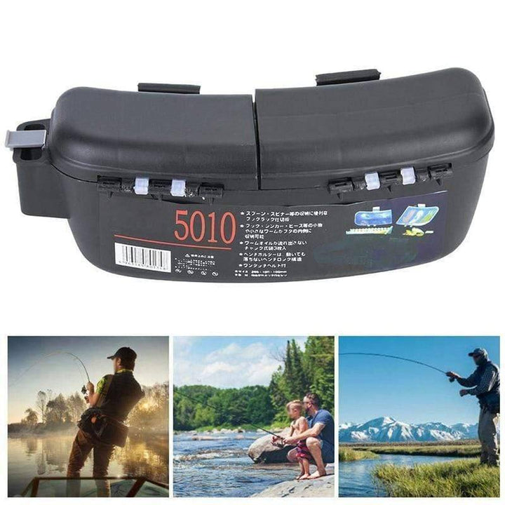 Compact fishing waist bag with integrated tackle box, perfect for organizing angler's gear.