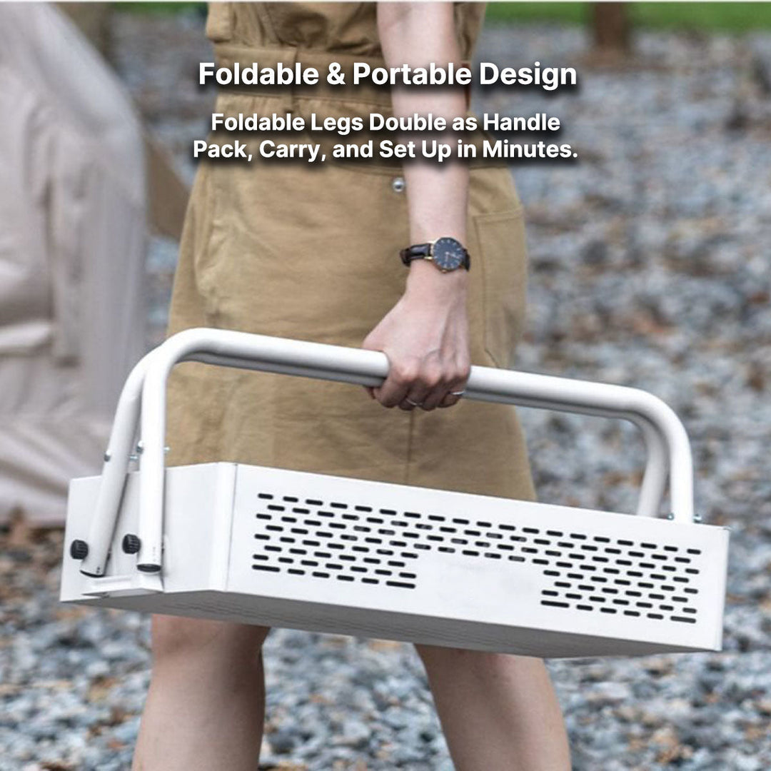 Outdoor charcoal grill, portable and smokeless for versatile cooking