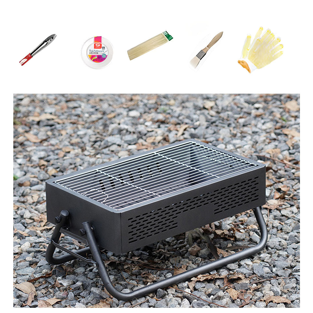 Foldable charcoal grill & accessories, convenient for picnics & travel