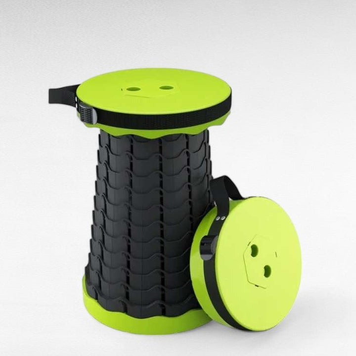 Lightweight retractable stool, black, designed for quick setup, perfect for fishing trips