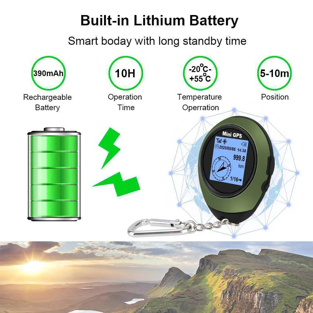 Compact outdoor GPS tracker with vibrant color display, ideal for camping and survival gear