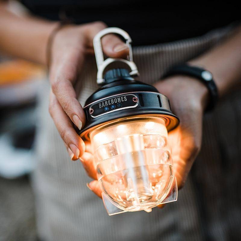 Portable LED camping lantern, rechargeable, for outdoor light & emergency use