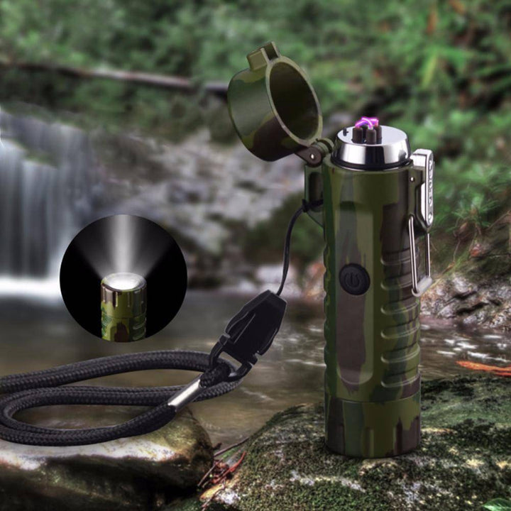 Portable LED flashlight arc lighter, 2-in-1 outdoor tool for camping & hiking