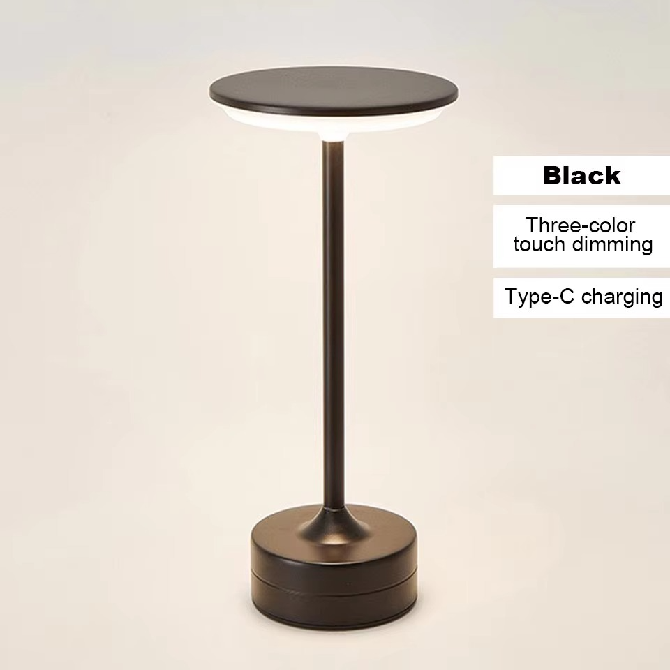Silver portable LED ambient light, touch sensor, USB rechargeable & cordless.