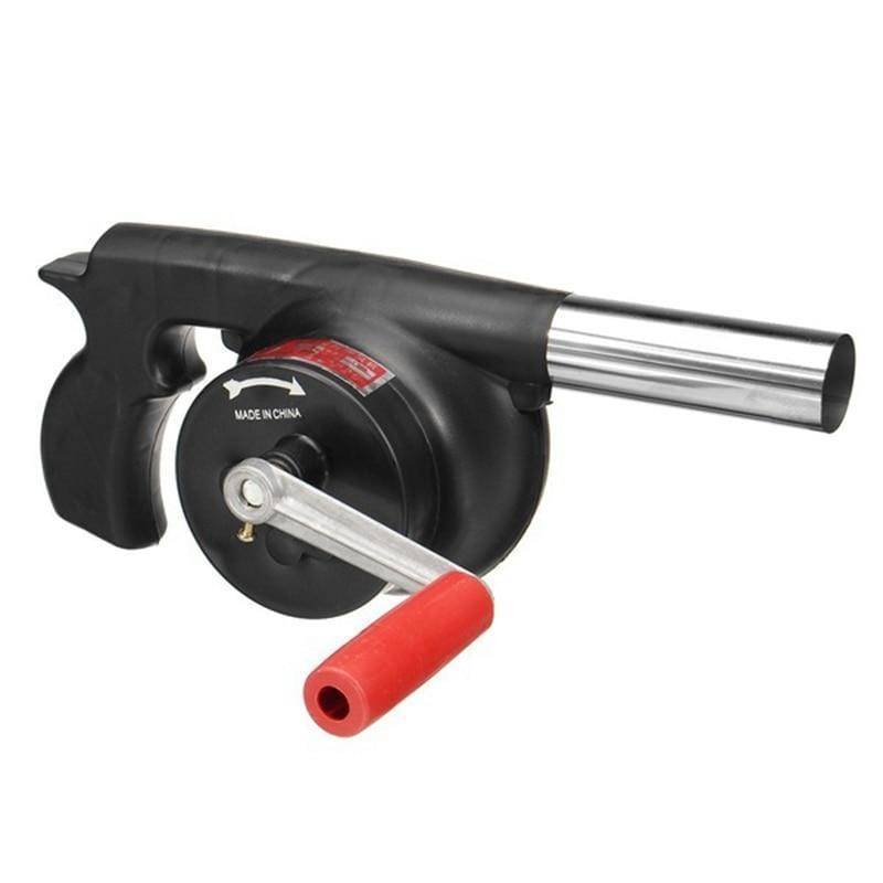 Durable hand-crank outdoor BBQ blower, essential for camping and campfire cooking.