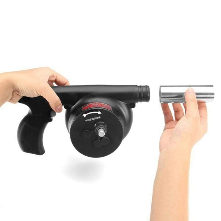 Efficient portable BBQ fan for grilling. Manual operation ensures consistent airflow for outdoor use.