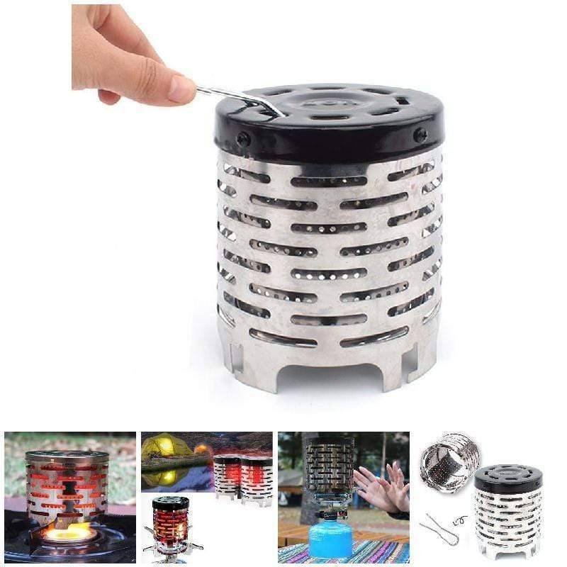 Portable Mini Camping Heater Cap Attachment for outdoor stove, stainless steel, compact for camping & fishing