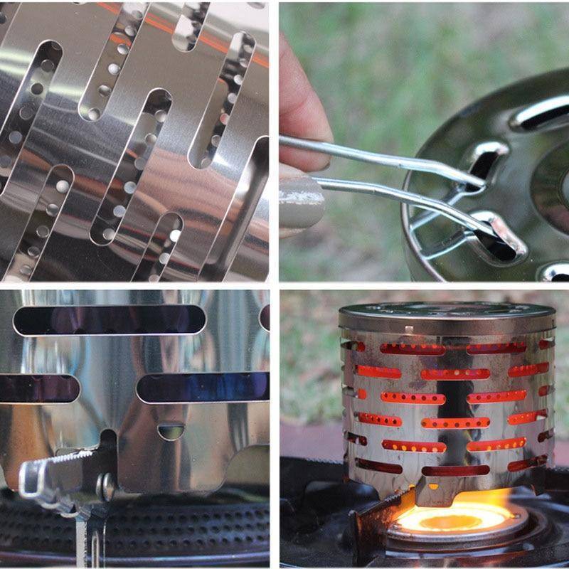 Camping heater cap attachment, turns gas stove into efficient portable heater for survival & outdoor gear