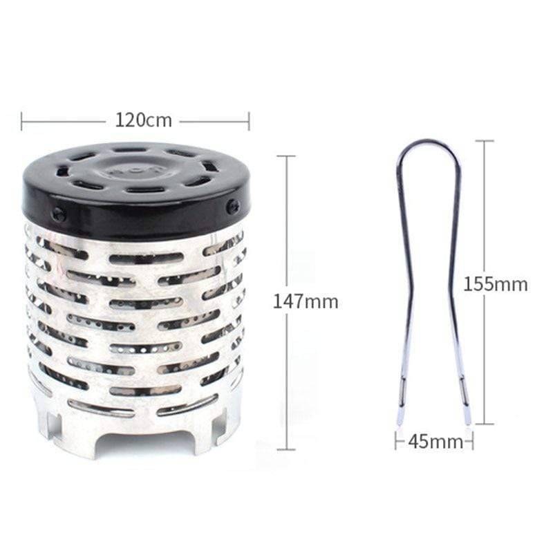 Mini camping heater cap attachment, durable stainless steel for portable outdoor heating and survival