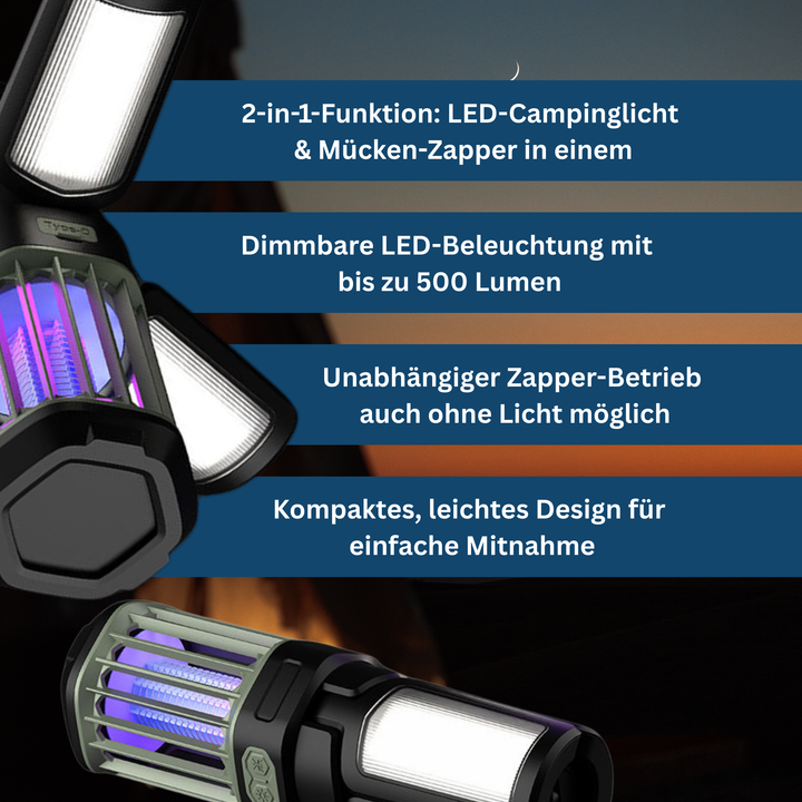 Rechargeable anti-mosquito lantern, a portable light and bug zapper, perfect for evening patio use.