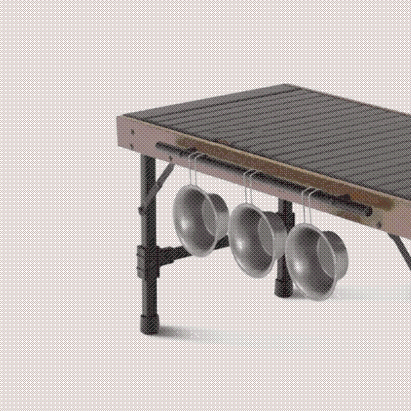 Foldable outdoor cooking station, ideal for camping, featuring a sturdy design and ample space for a portable grill.